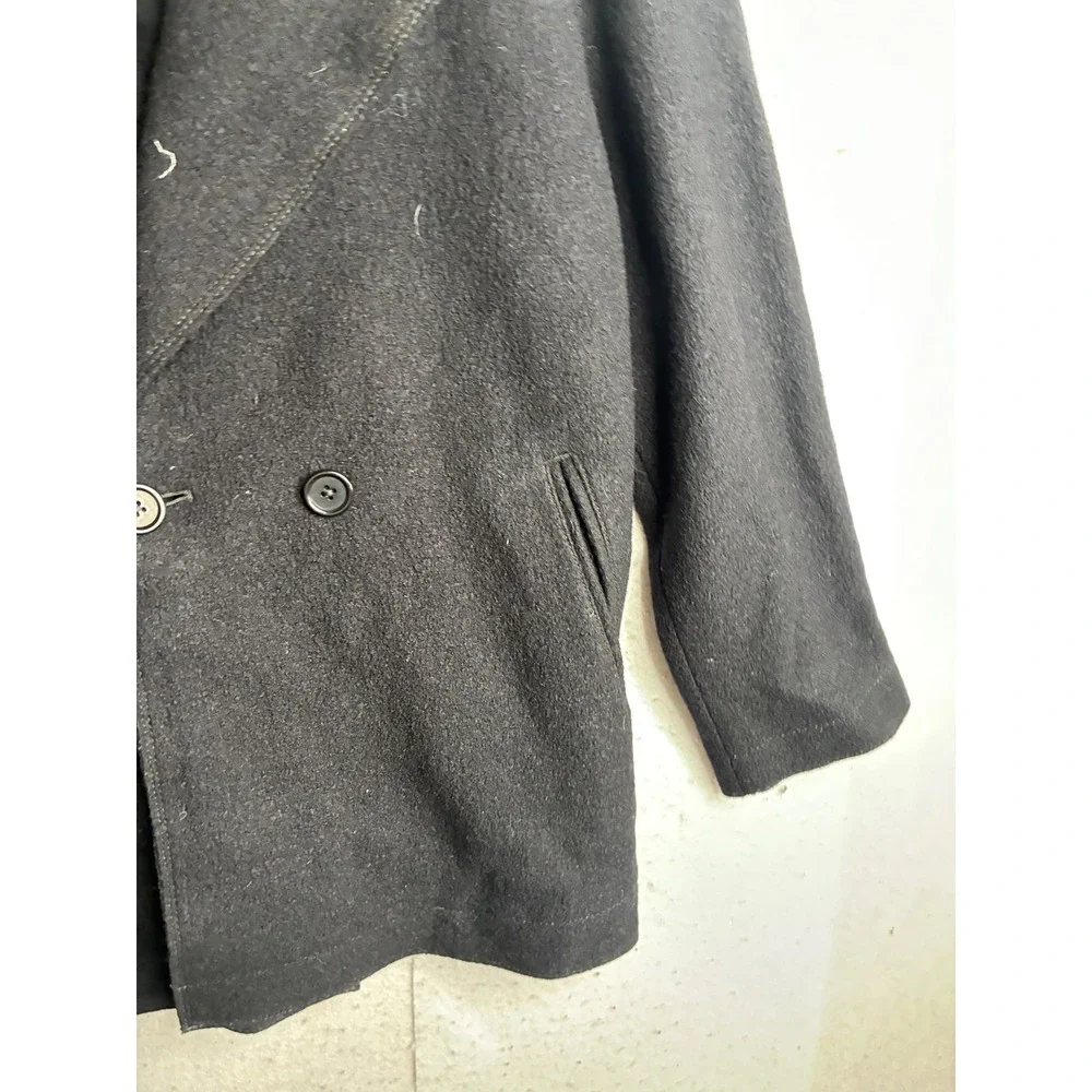 Banana Republic Mens Black 100% Wool Double Breasted Pea Coat Jacket Small